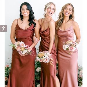 Bridesmaid Dress. Skye Satin Full-Length Dress. Size 12. Color is Cinnamon Rose.